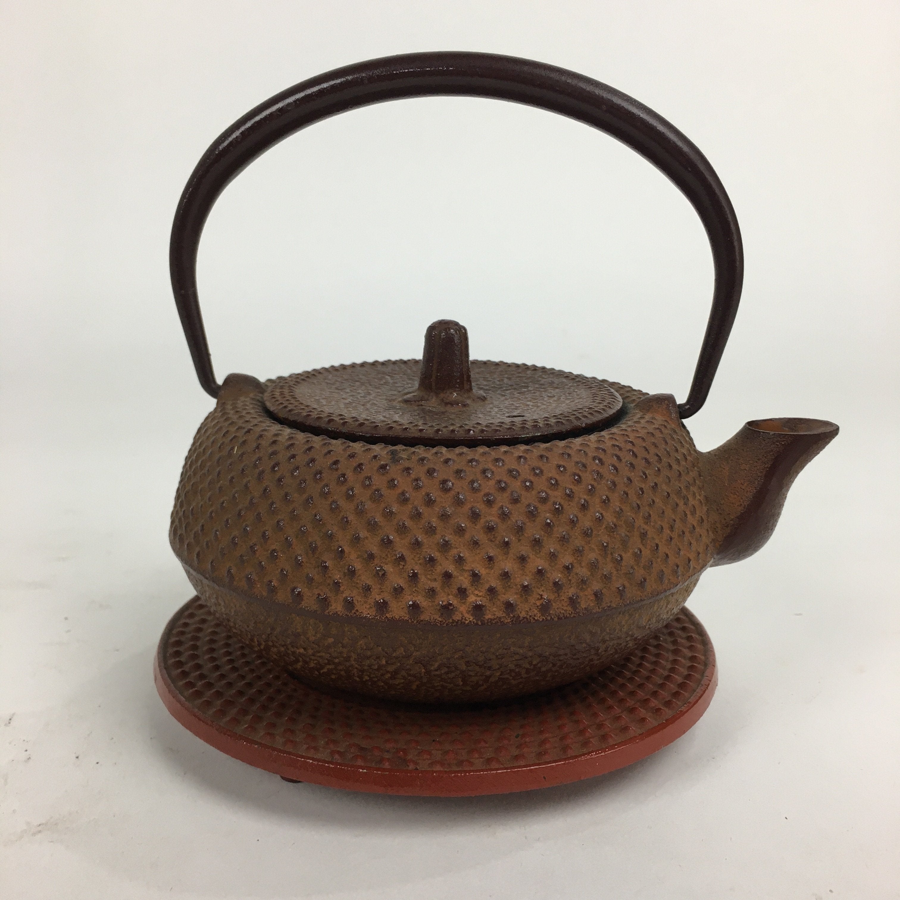 Japanese Cast Iron Teapot Vtg Kyusu Tetsubin Kettle Arare Nanbu-Tekki Brown T79