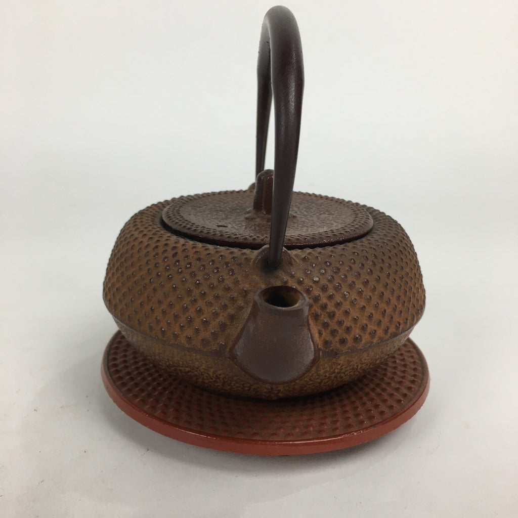 Japanese Cast Iron Teapot Vtg Kyusu Tetsubin Kettle Arare Nanbu-Tekki Brown T79