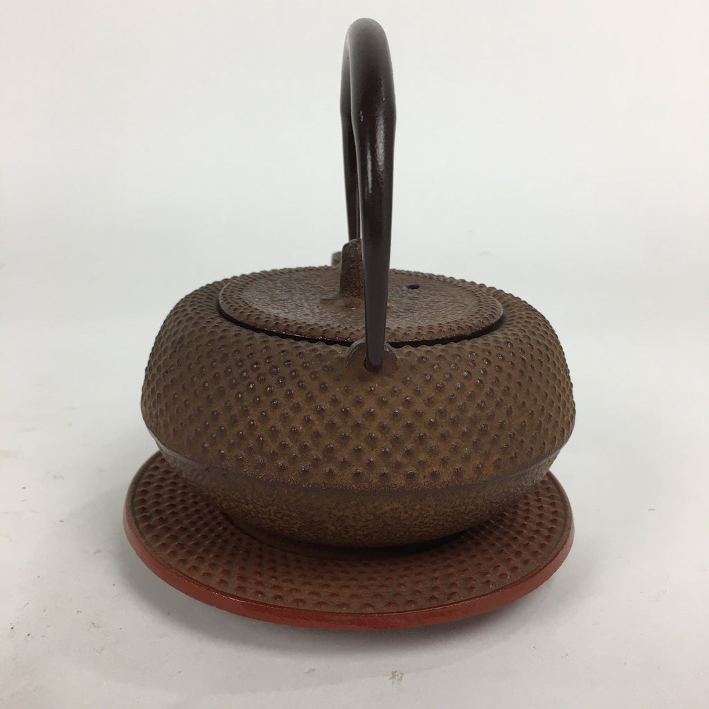 Japanese Cast Iron Teapot Vtg Kyusu Tetsubin Kettle Arare Nanbu-Tekki Brown T79