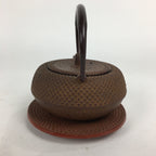 Japanese Cast Iron Teapot Vtg Kyusu Tetsubin Kettle Arare Nanbu-Tekki Brown T79