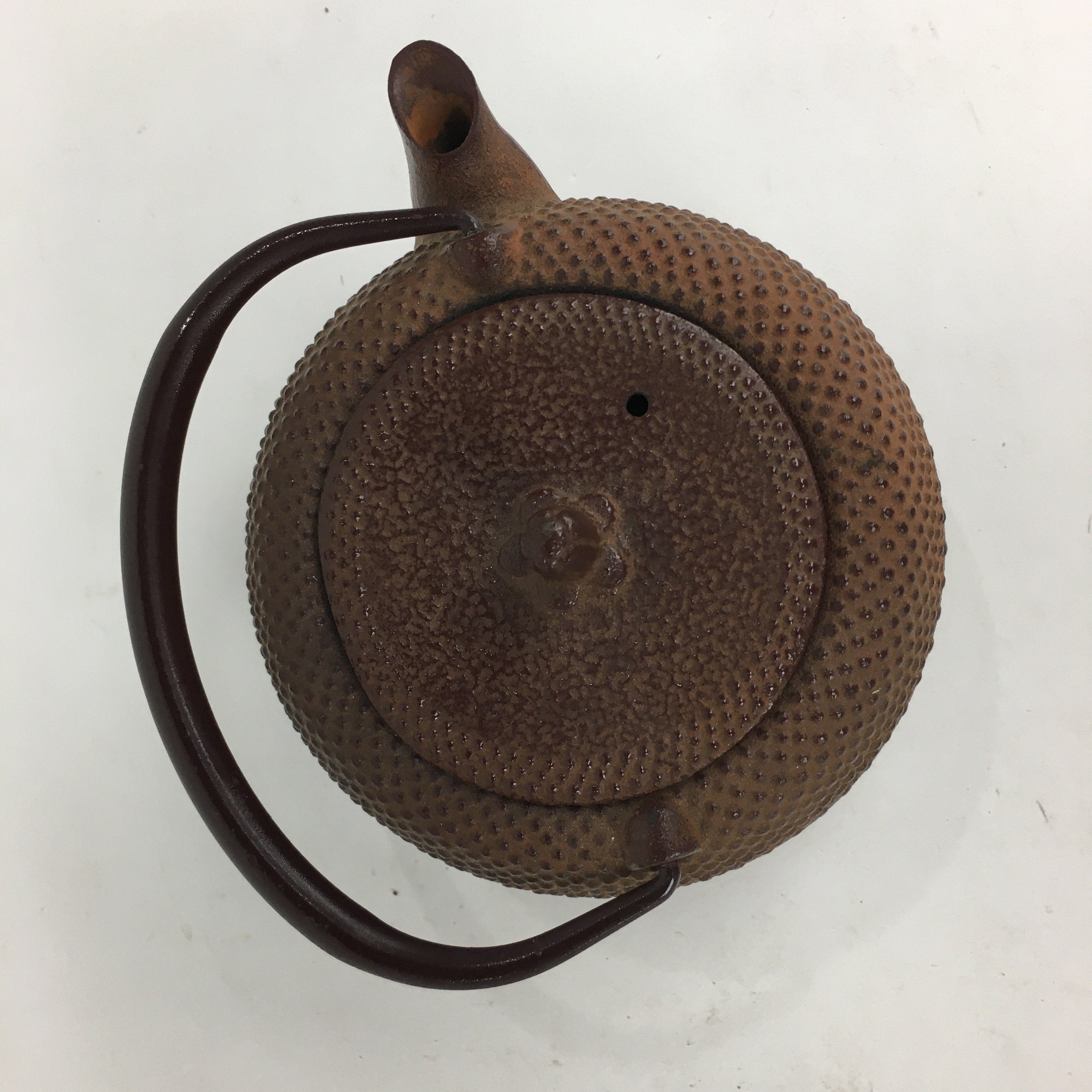 Japanese Cast Iron Teapot Vtg Kyusu Tetsubin Kettle Arare Nanbu-Tekki Brown T79