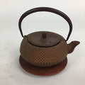 Japanese Cast Iron Teapot Vtg Kyusu Tetsubin Kettle Arare Nanbu-Tekki Brown T79