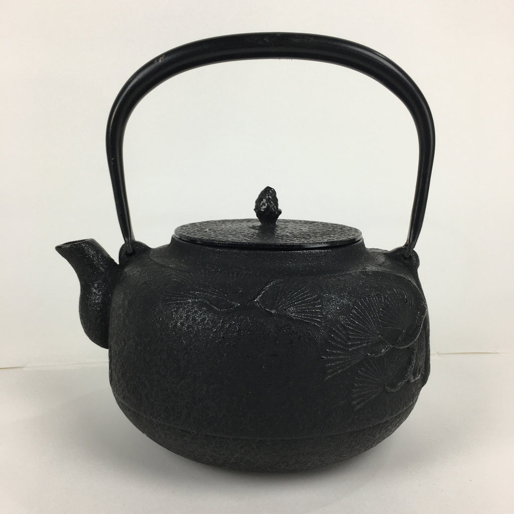 Japanese Cast Iron Teapot Vtg Kyusu Tetsubin Kettle Pine Tree Tekki Black T80
