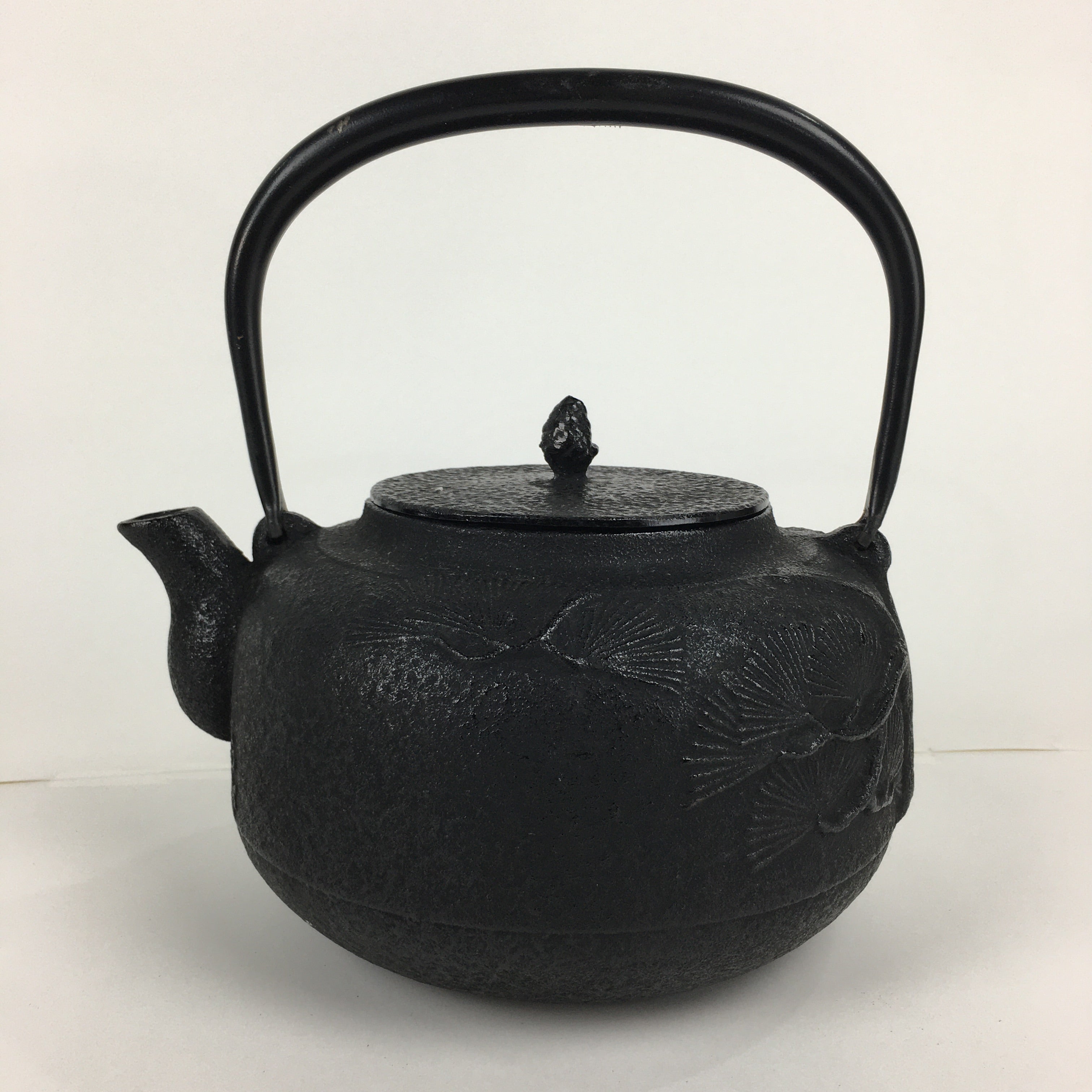Japanese Cast Iron Teapot Vtg Kyusu Tetsubin Kettle Pine Tree Tekki Black T80