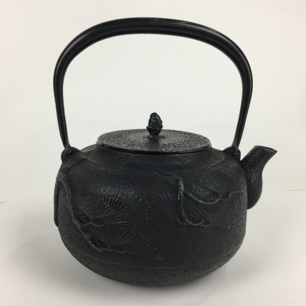 Japanese Cast Iron Teapot Vtg Kyusu Tetsubin Kettle Pine Tree Tekki Black T80