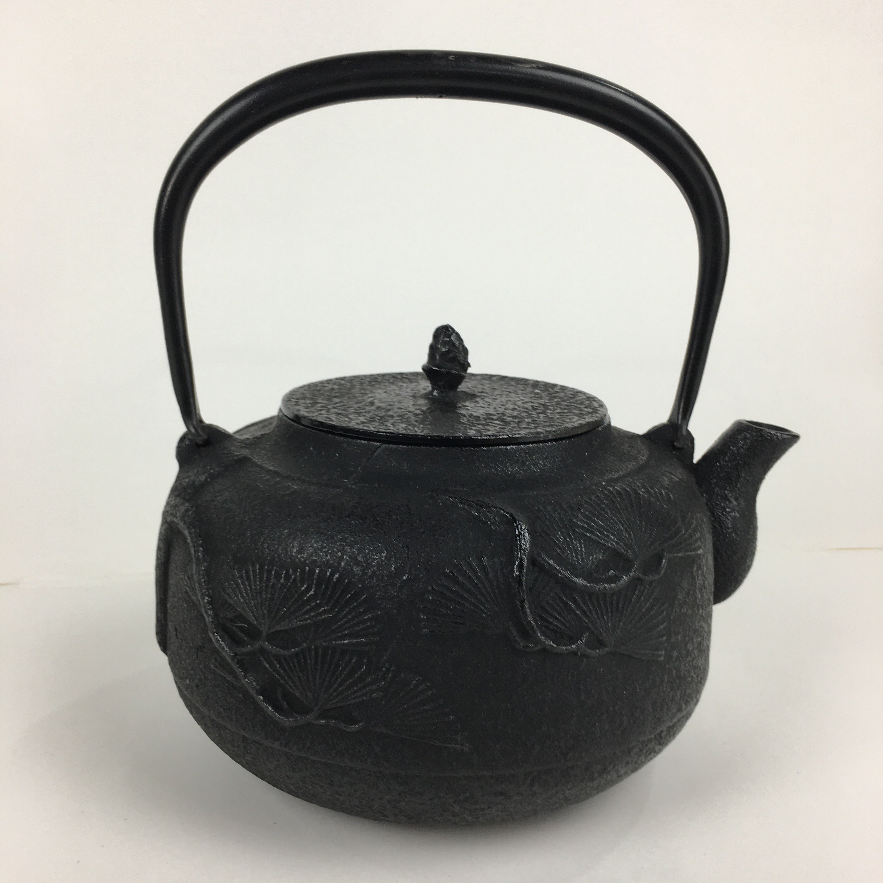 Japanese Cast Iron Teapot Vtg Kyusu Tetsubin Kettle Pine Tree Tekki Black T80