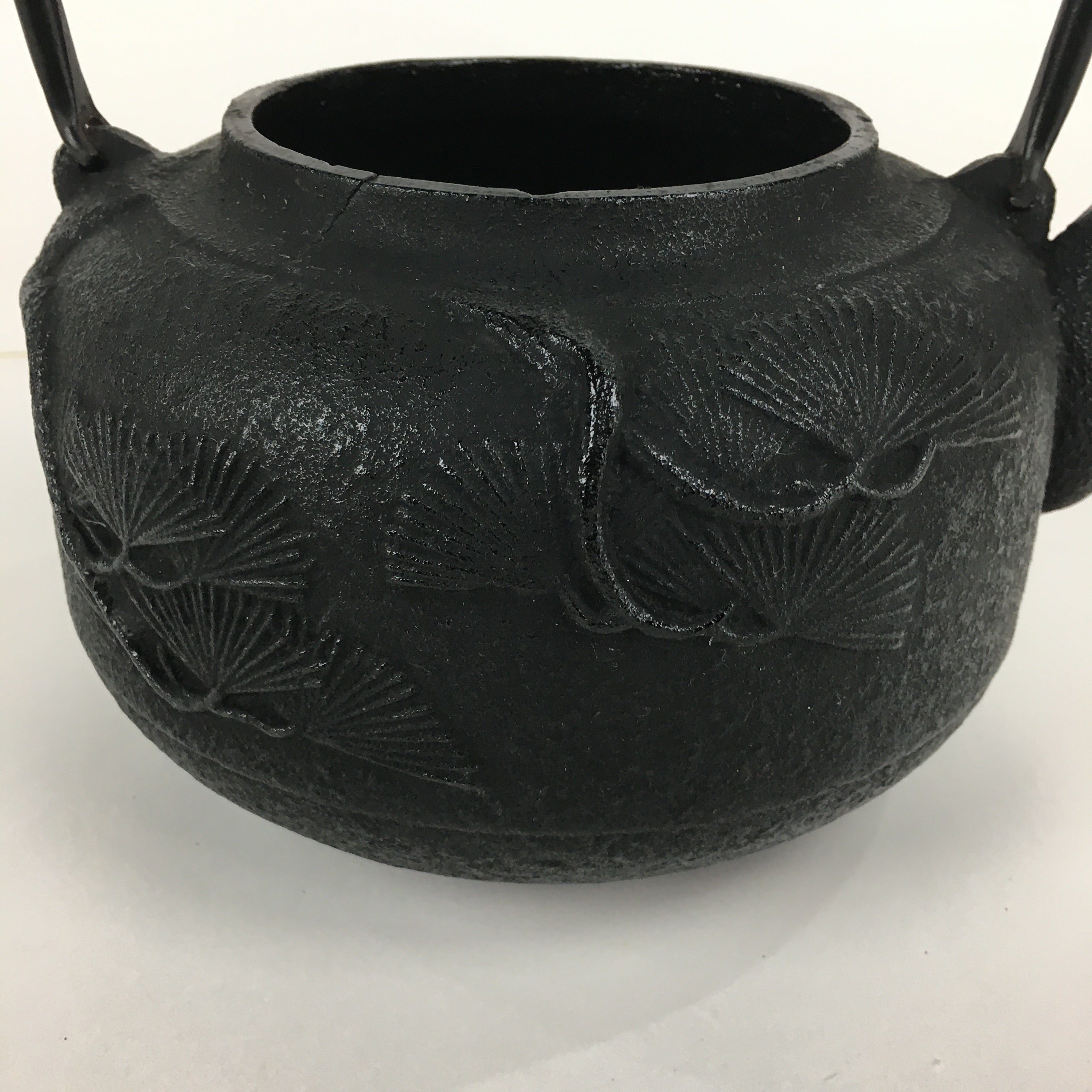 Japanese Cast Iron Teapot Vtg Kyusu Tetsubin Kettle Pine Tree Tekki Black T80