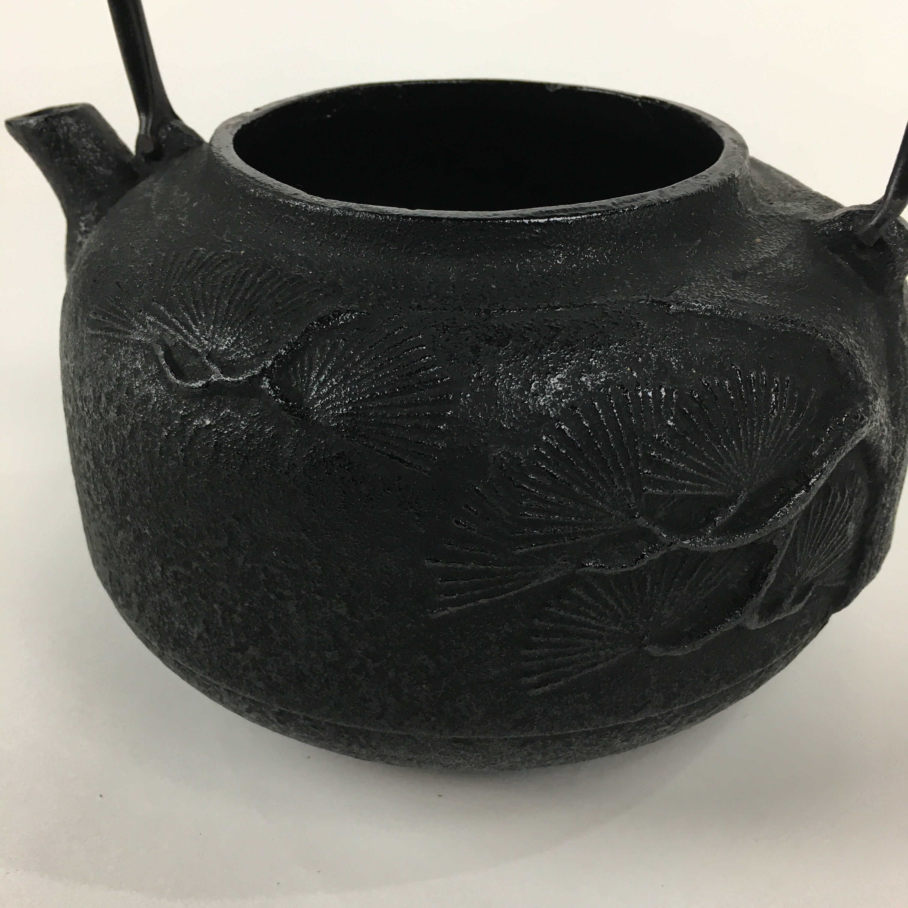Japanese Cast Iron Teapot Vtg Kyusu Tetsubin Kettle Pine Tree Tekki Black T80
