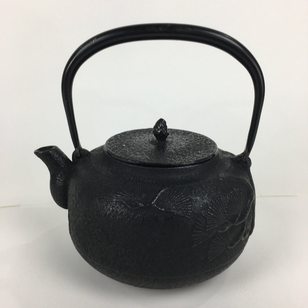 Japanese Cast Iron Teapot Vtg Kyusu Tetsubin Kettle Pine Tree Tekki Black T80