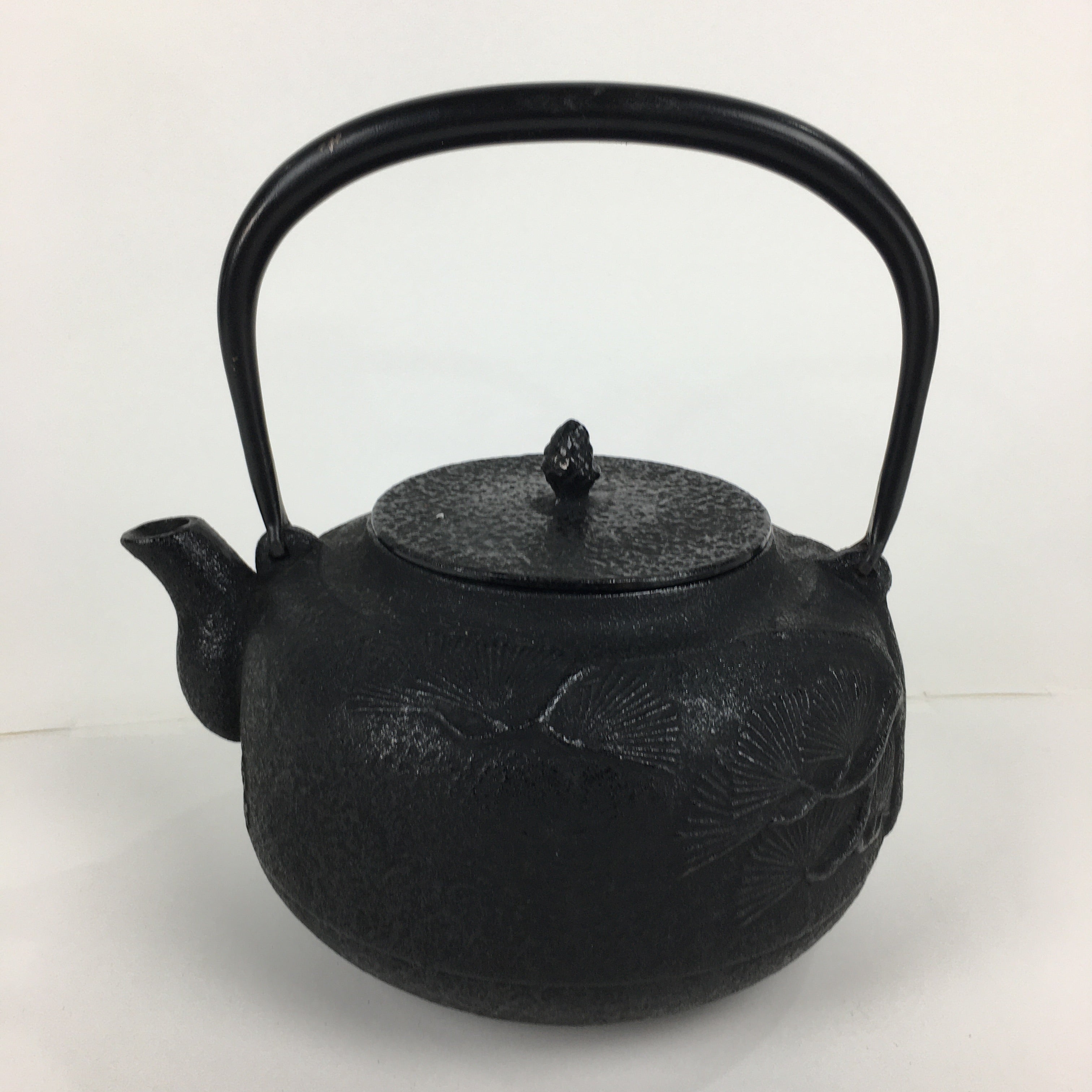 Japanese Cast Iron Teapot Vtg Kyusu Tetsubin Kettle Pine Tree Tekki Black T80