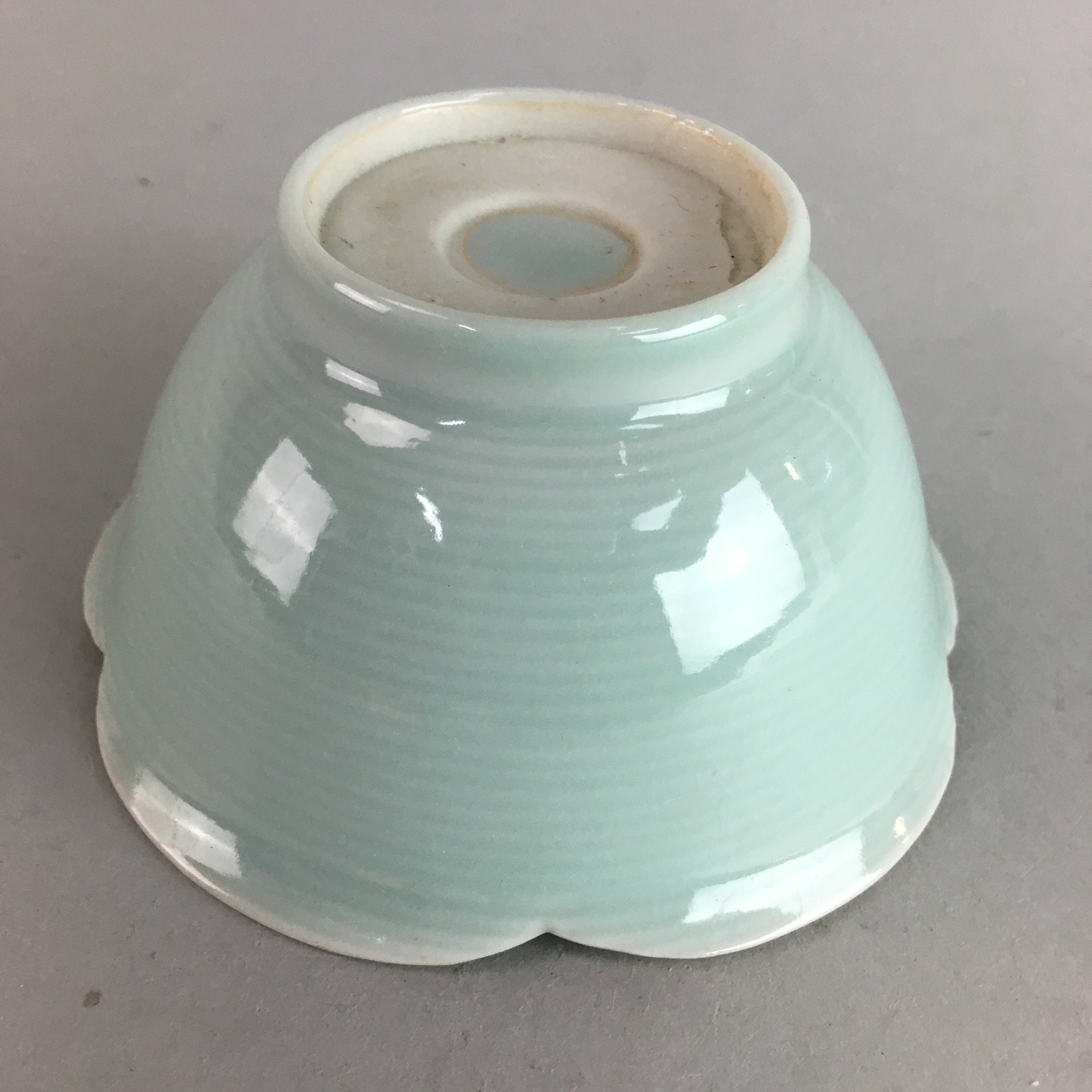Japanese Celadon Small Bowl Vtg Porcelain Green Kobachi Gourd Chess Floral PT670