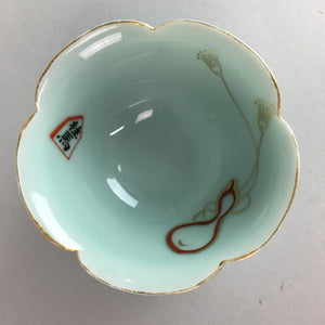 Japanese Celadon Small Bowl Vtg Porcelain Green Kobachi Gourd Chess Floral PT672