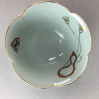 Japanese Celadon Small Bowl Vtg Porcelain Green Kobachi Gourd Chess Floral PT673