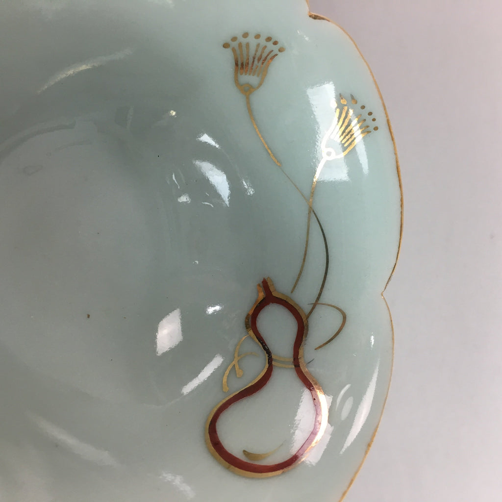 Japanese Celadon Small Bowl Vtg Porcelain Green Kobachi Gourd Chess Floral PT673