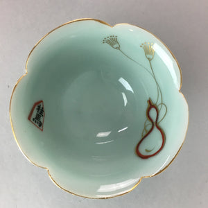 Japanese Celadon Small Bowl Vtg Porcelain Green Kobachi Gourd Chess Floral PT676