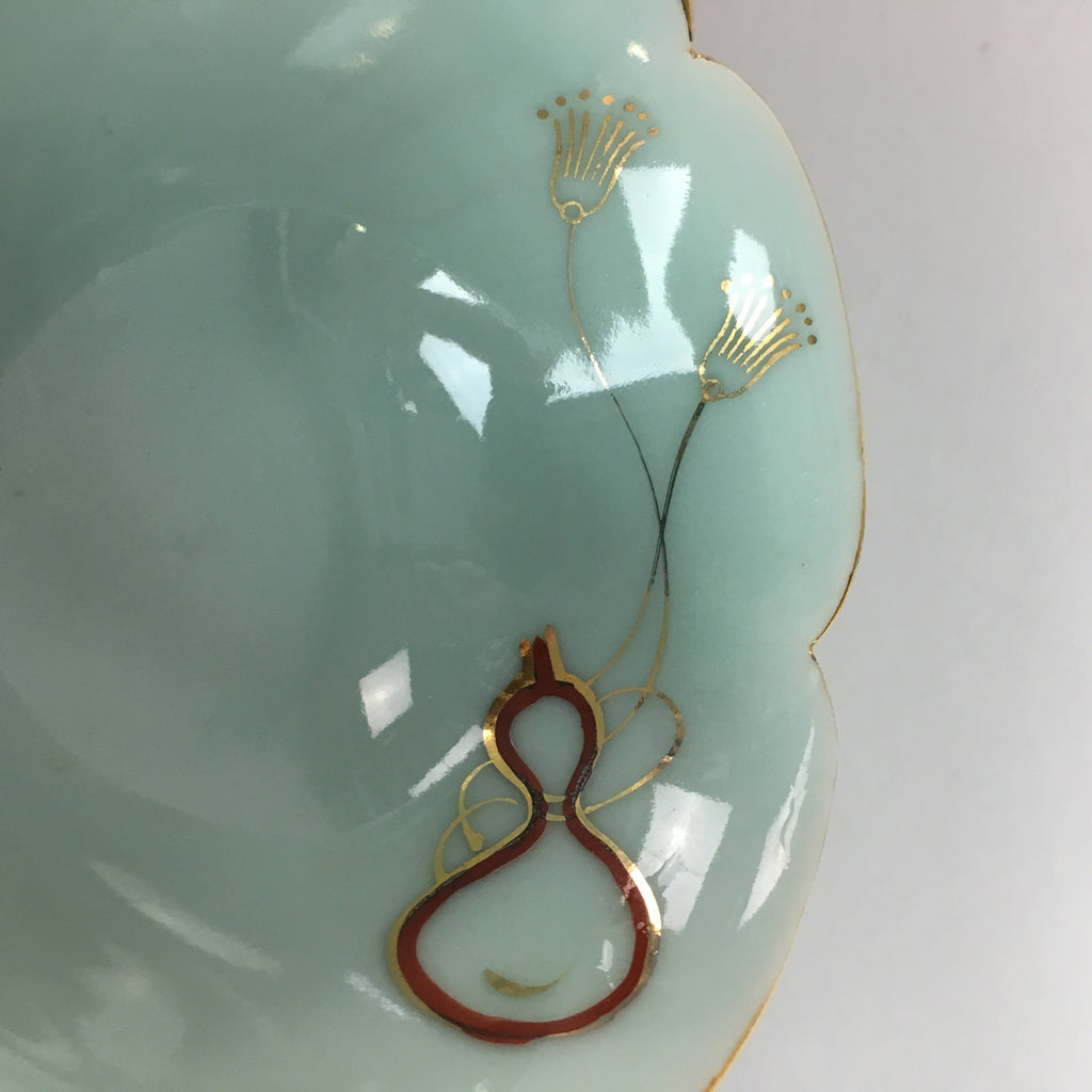 Japanese Celadon Small Bowl Vtg Porcelain Green Kobachi Gourd Chess Floral PT676
