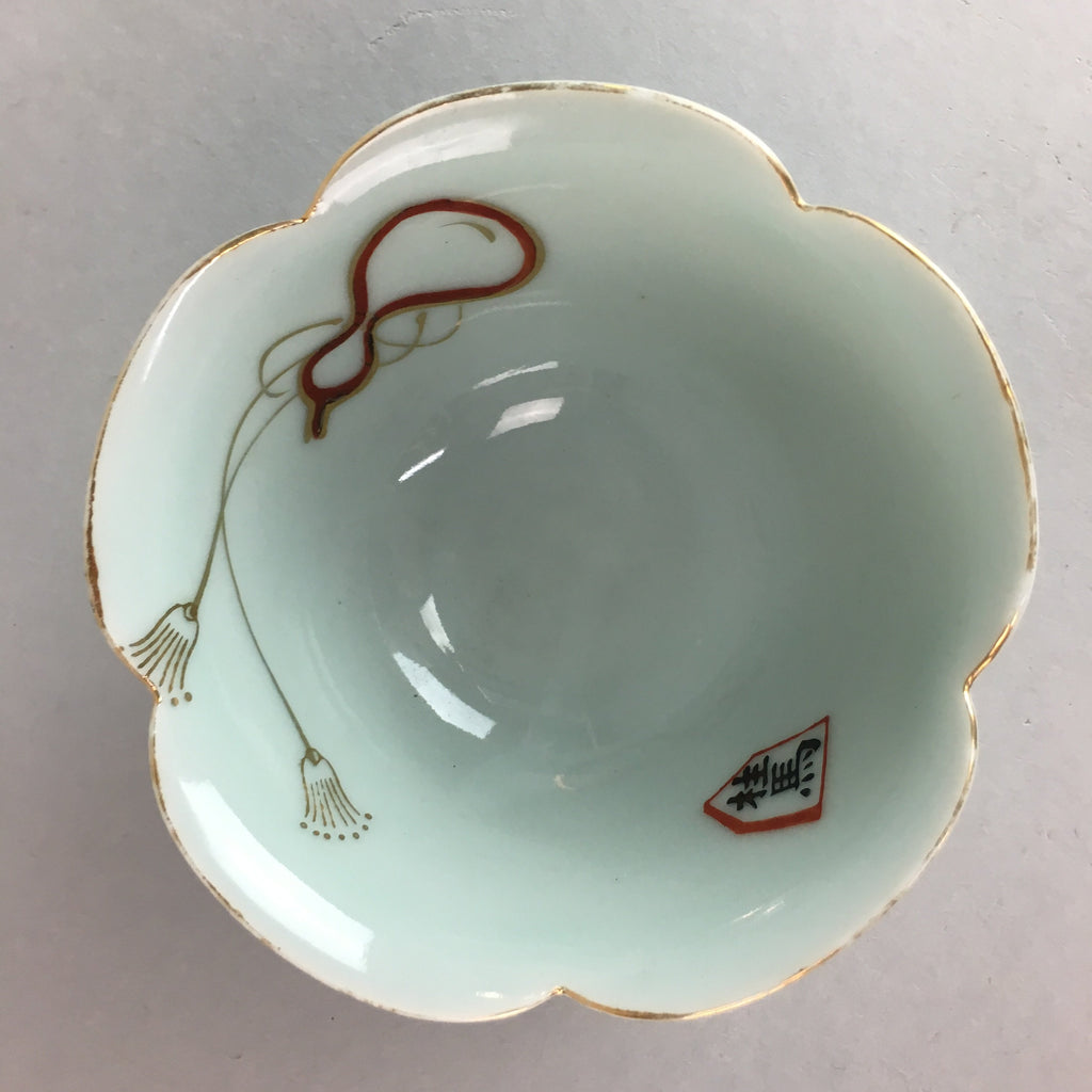 Japanese Celadon Small Bowl Vtg Porcelain Green Kobachi Gourd Chess Floral PT677