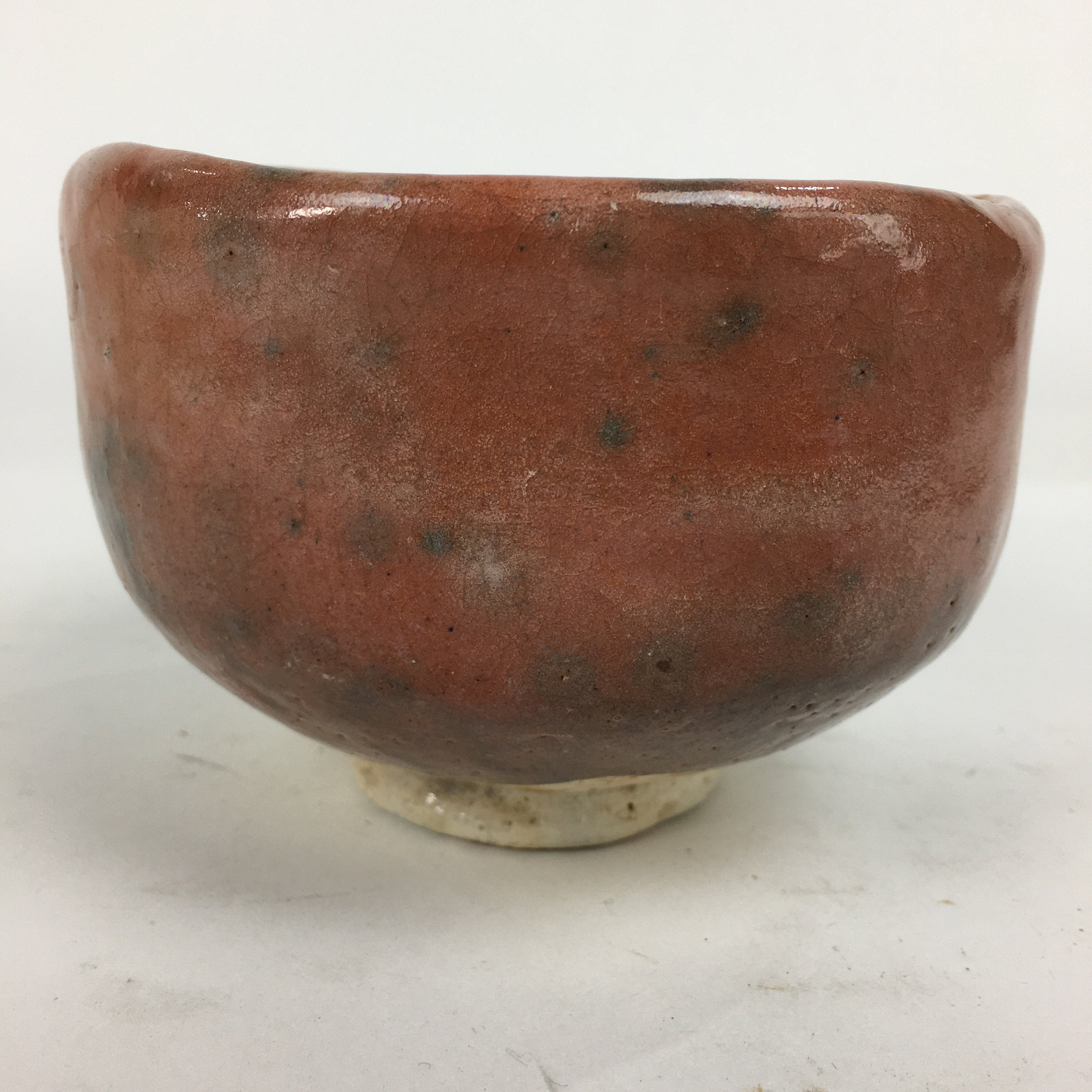Japanese Ceramic Akaraku ware Tea Ceremony Bowl Vtg Red Matcha Chawan GTB776