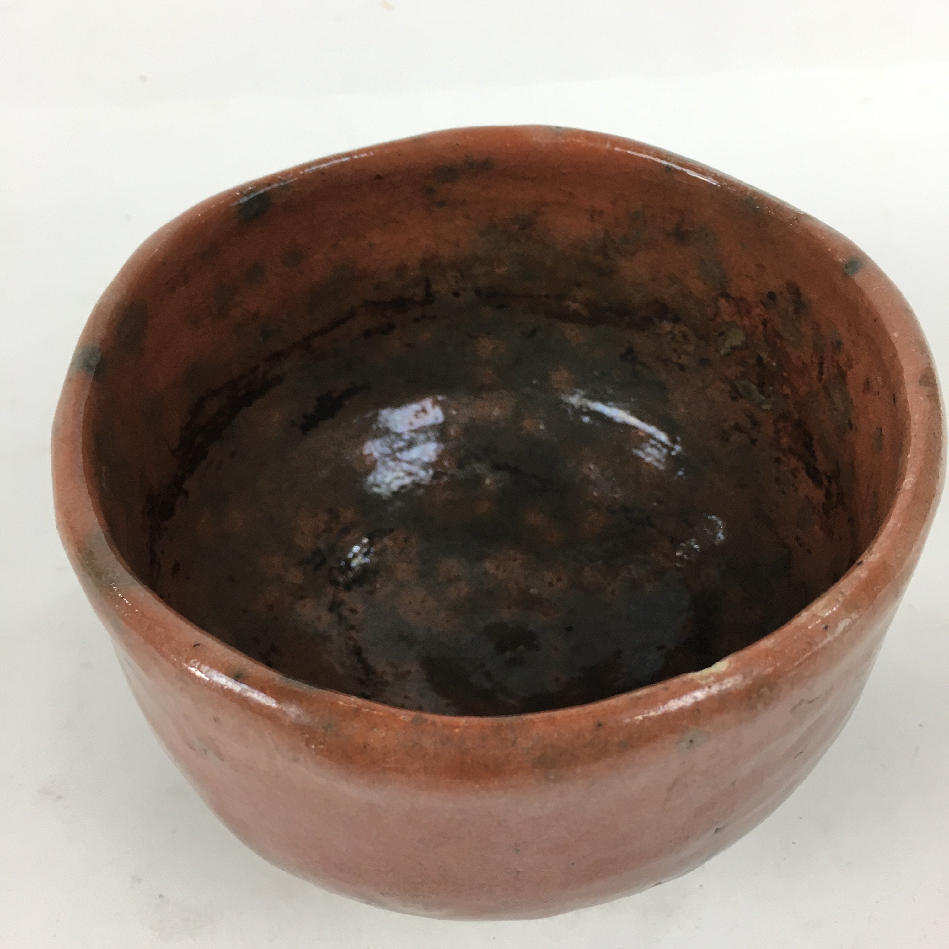 Japanese Ceramic Akaraku ware Tea Ceremony Bowl Vtg Red Matcha Chawan GTB776