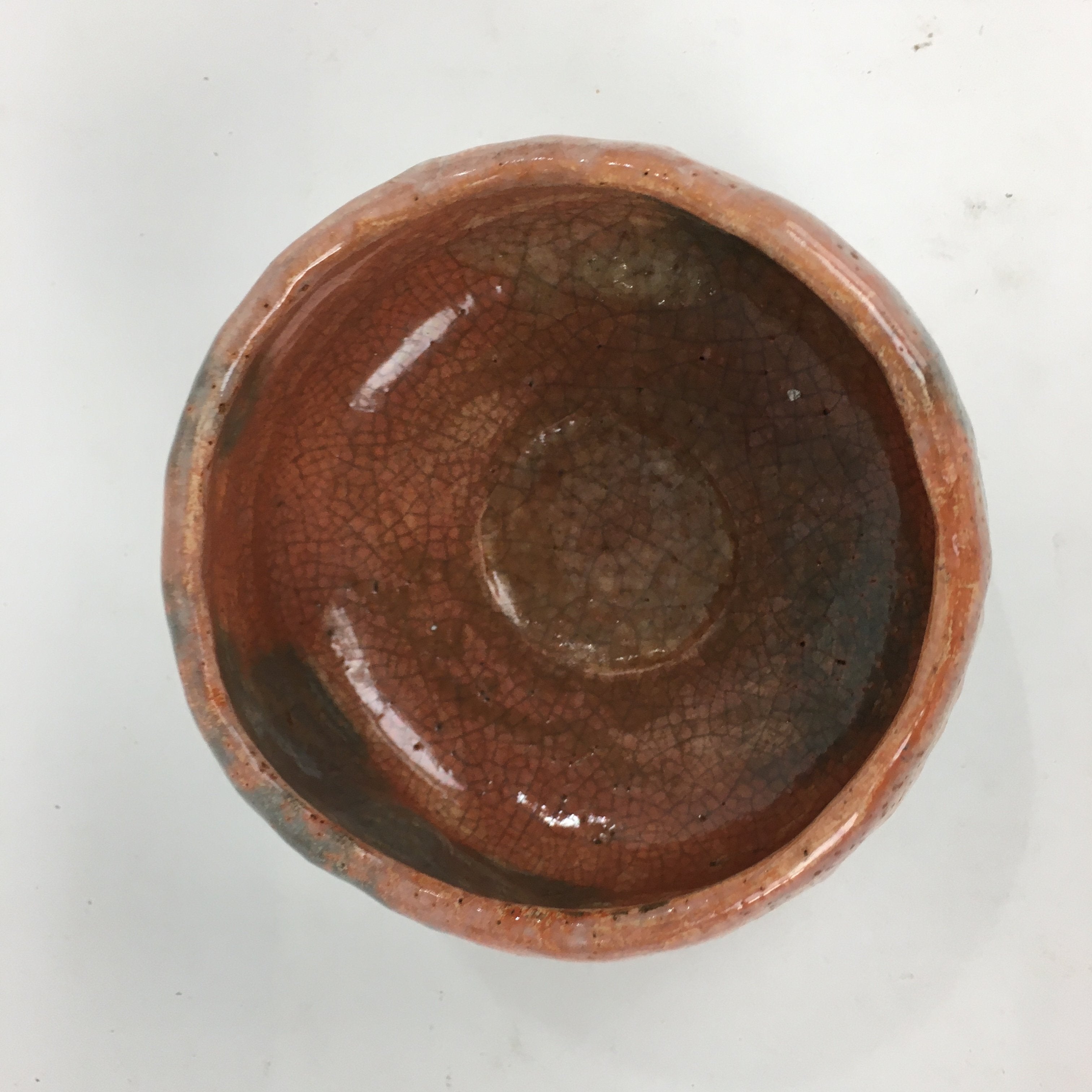 Japanese Ceramic Akaraku ware Tea Ceremony Bowl Vtg Red Matcha Chawan GTB789