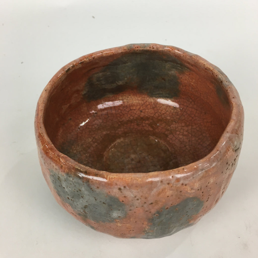 Japanese Ceramic Akaraku ware Tea Ceremony Bowl Vtg Red Matcha Chawan GTB789