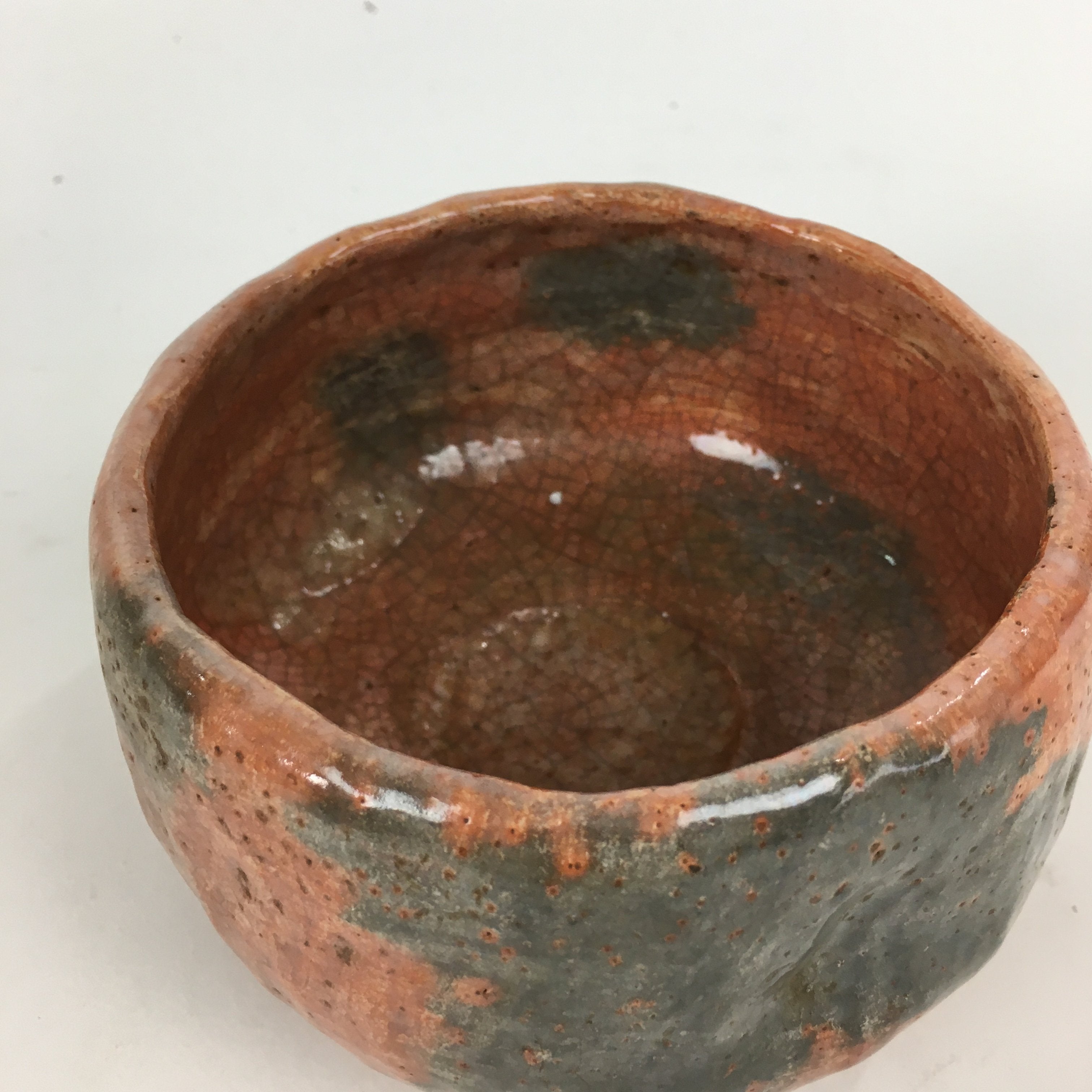 Japanese Ceramic Akaraku ware Tea Ceremony Bowl Vtg Red Matcha Chawan GTB789