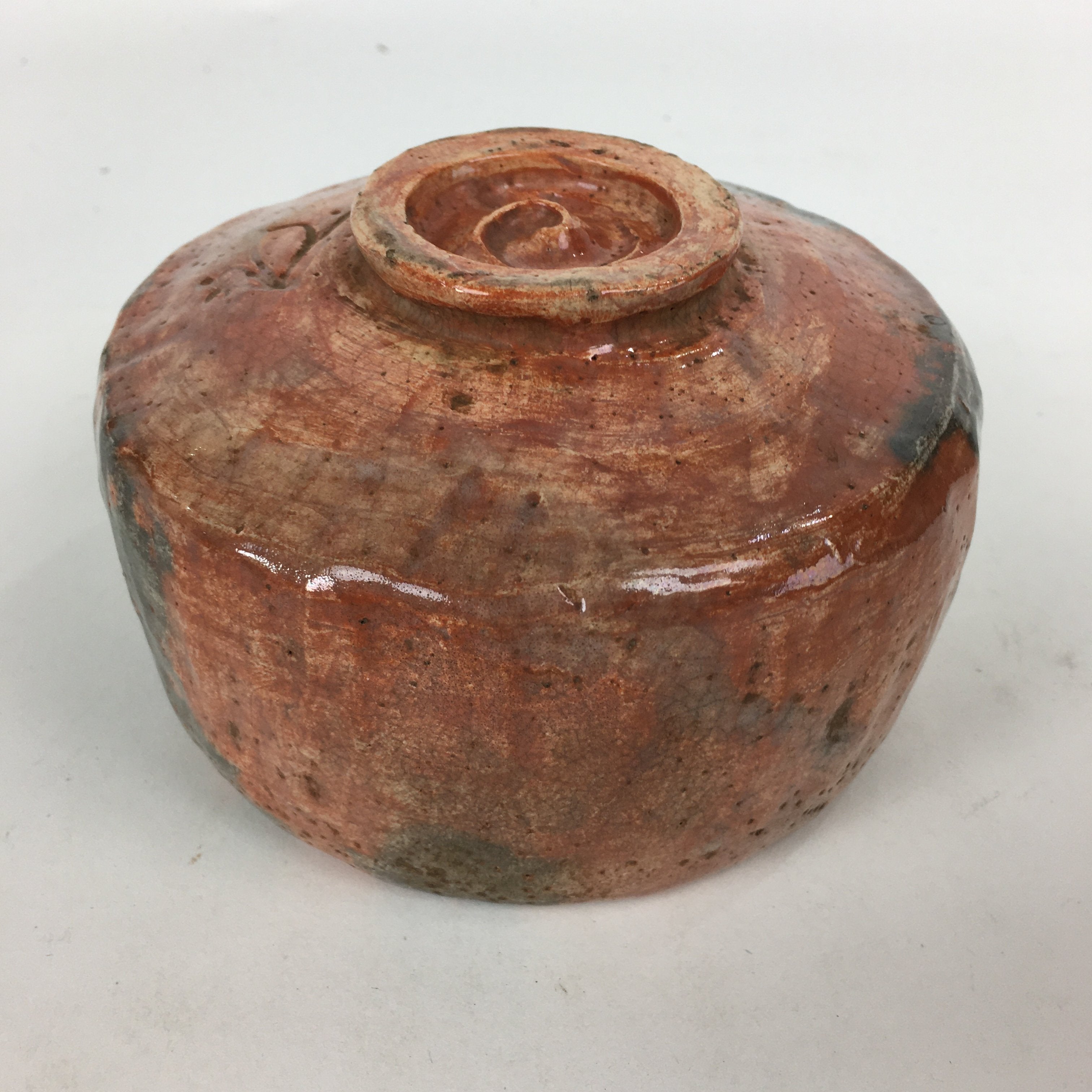 Japanese Ceramic Akaraku ware Tea Ceremony Bowl Vtg Red Matcha Chawan GTB789