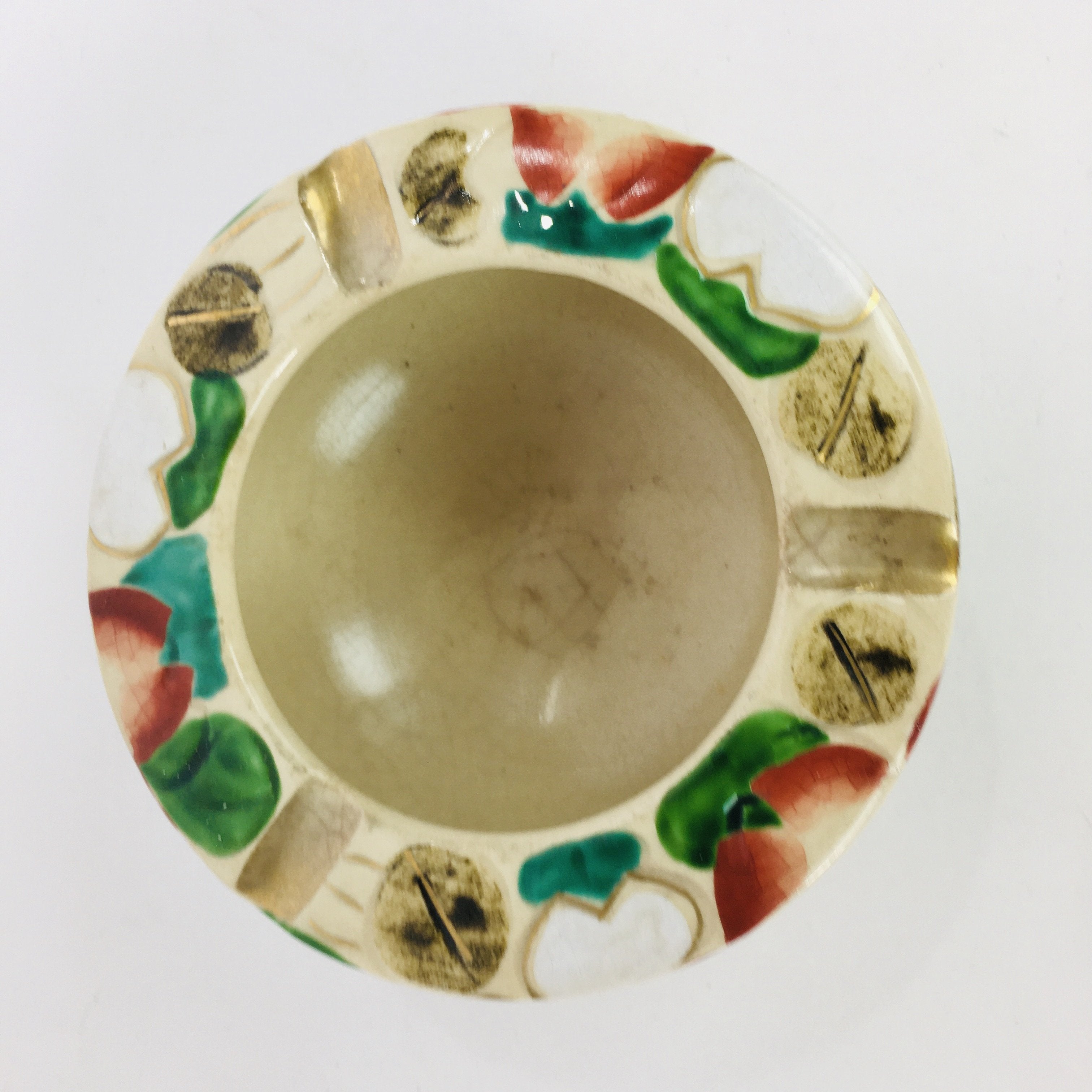 Japanese Ceramic Ashtray Vtg Haizara Pottery White Red Lotus Flower Design PP644