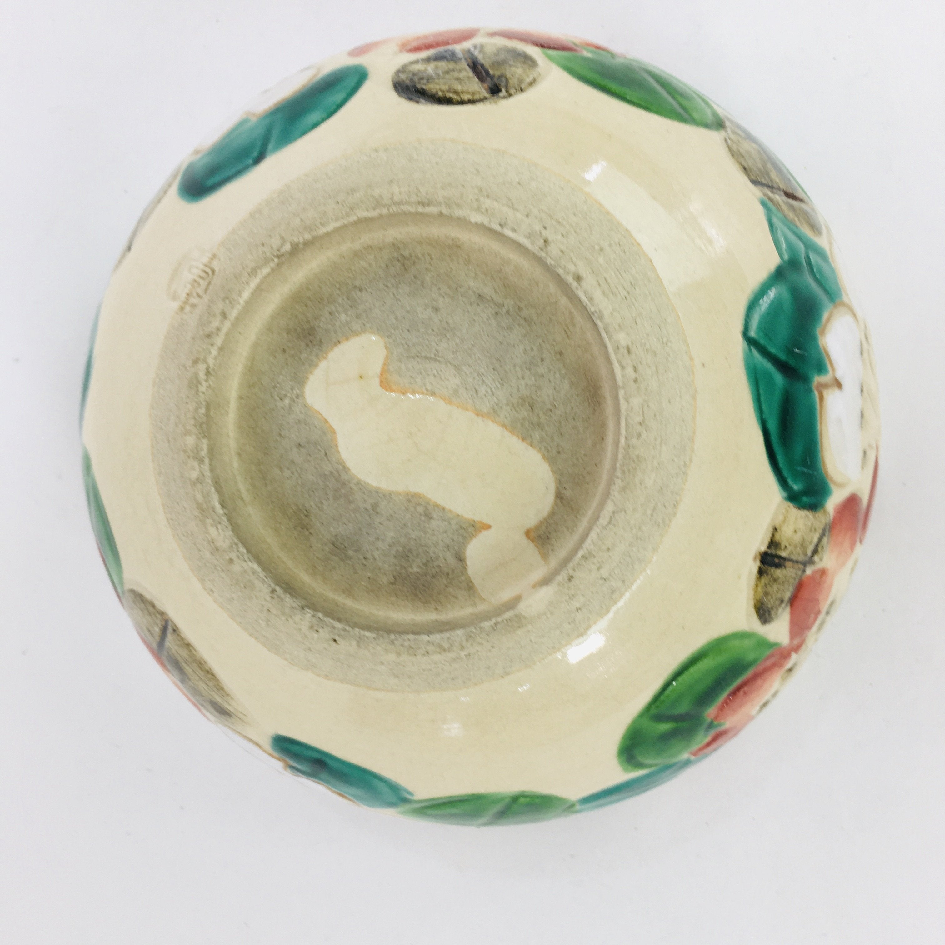 Japanese Ceramic Ashtray Vtg Haizara Pottery White Red Lotus Flower Design PP644