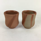 Japanese Ceramic Bizen Ware Teacup 2pc Pair Vtg Boxed Yunomi Sencha PX609