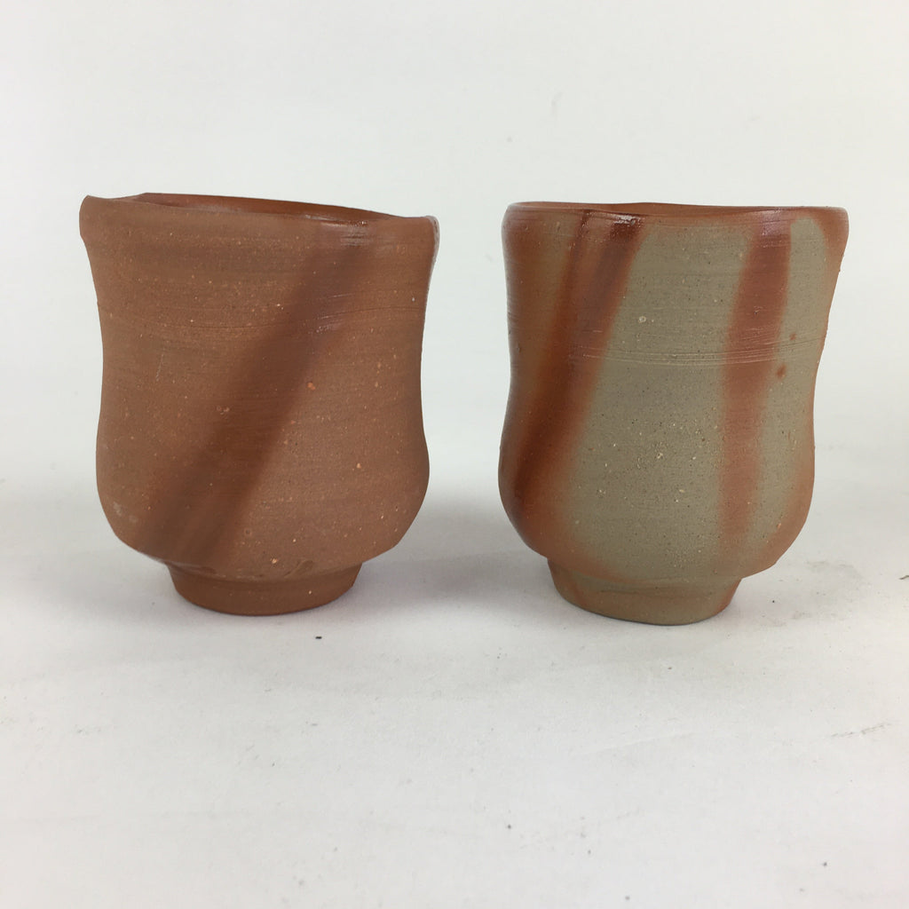 Japanese Ceramic Bizen Ware Teacup 2pc Pair Vtg Boxed Yunomi Sencha PX609