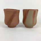 Japanese Ceramic Bizen Ware Teacup 2pc Pair Vtg Boxed Yunomi Sencha PX609