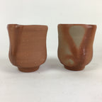 Japanese Ceramic Bizen Ware Teacup 2pc Pair Vtg Boxed Yunomi Sencha PX609