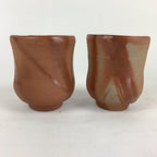 Japanese Ceramic Bizen Ware Teacup 2pc Pair Vtg Boxed Yunomi Sencha PX609