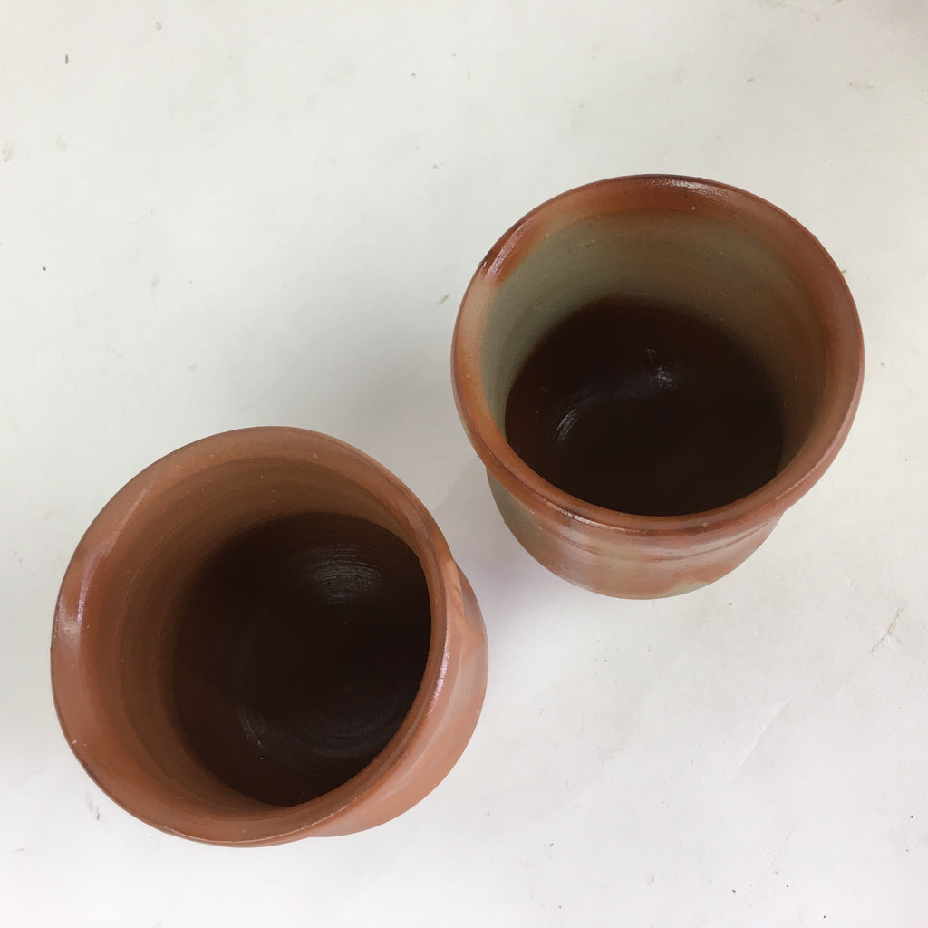 Japanese Ceramic Bizen Ware Teacup 2pc Pair Vtg Boxed Yunomi Sencha PX609