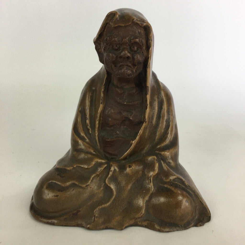 Japanese Ceramic Bodhidharma Statue Vtg 1930 Pottery Okimono Brown Daruma BD692