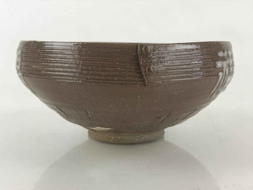 Japanese Ceramic Bowl Kashiki Kashibachi Vtg Pottery Kanji Happiness Joy Brown PX678