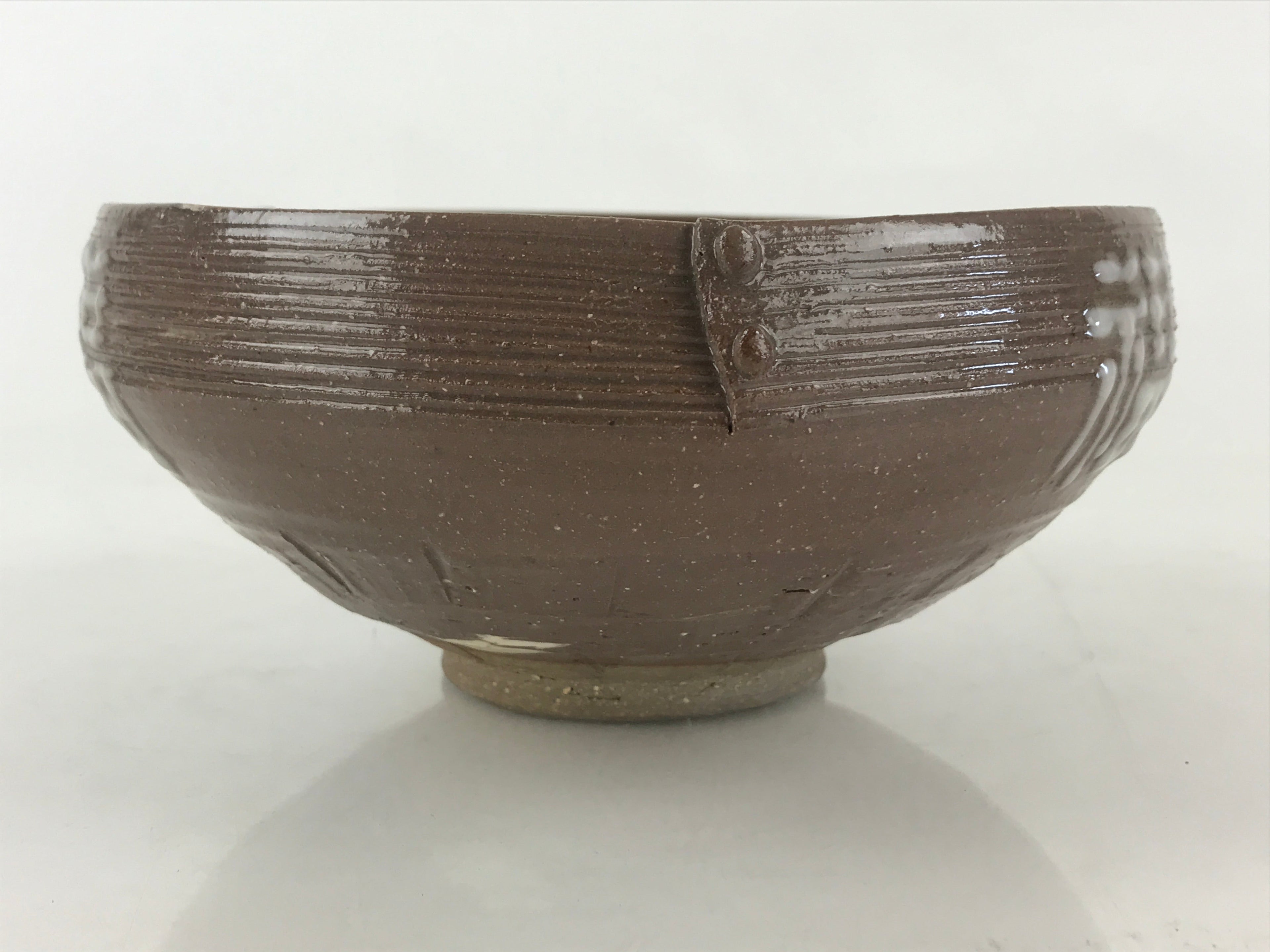 Japanese Ceramic Bowl Kashiki Kashibachi Vtg Pottery Kanji Happiness Joy Brown PX678