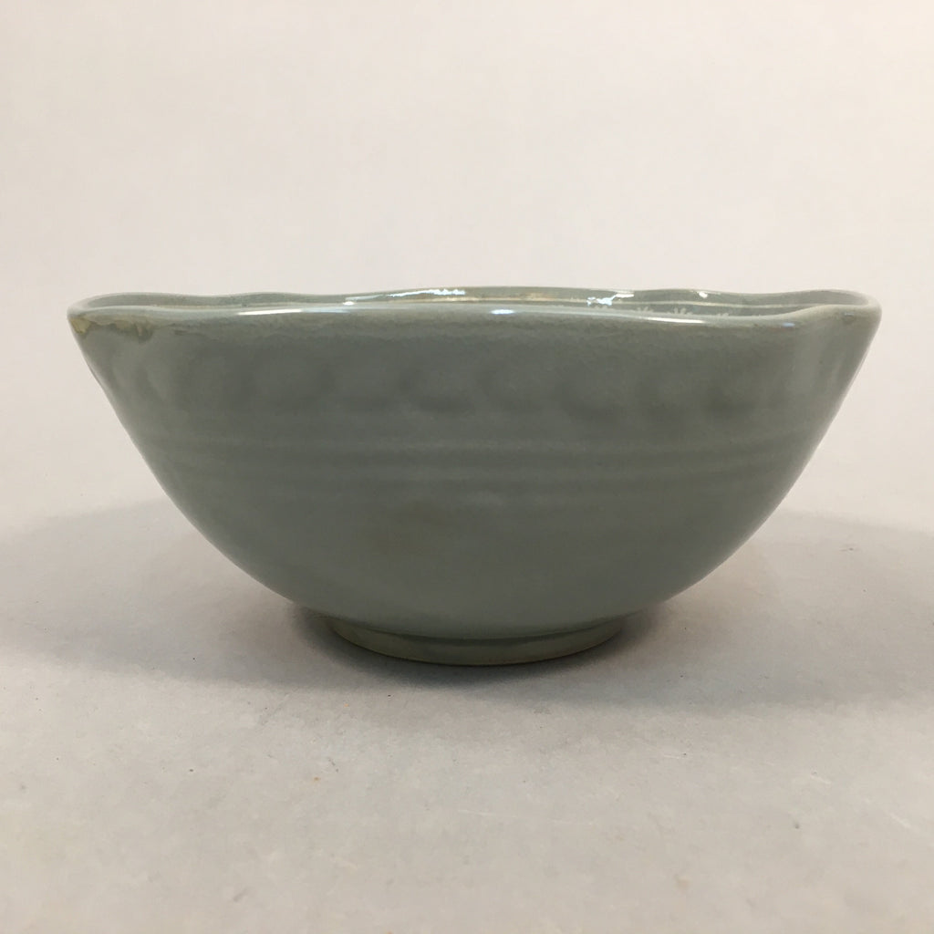 Japanese Ceramic Bowl Kyo ware Kyoto Vtg Round Pottery Blue Gray Floral PP336