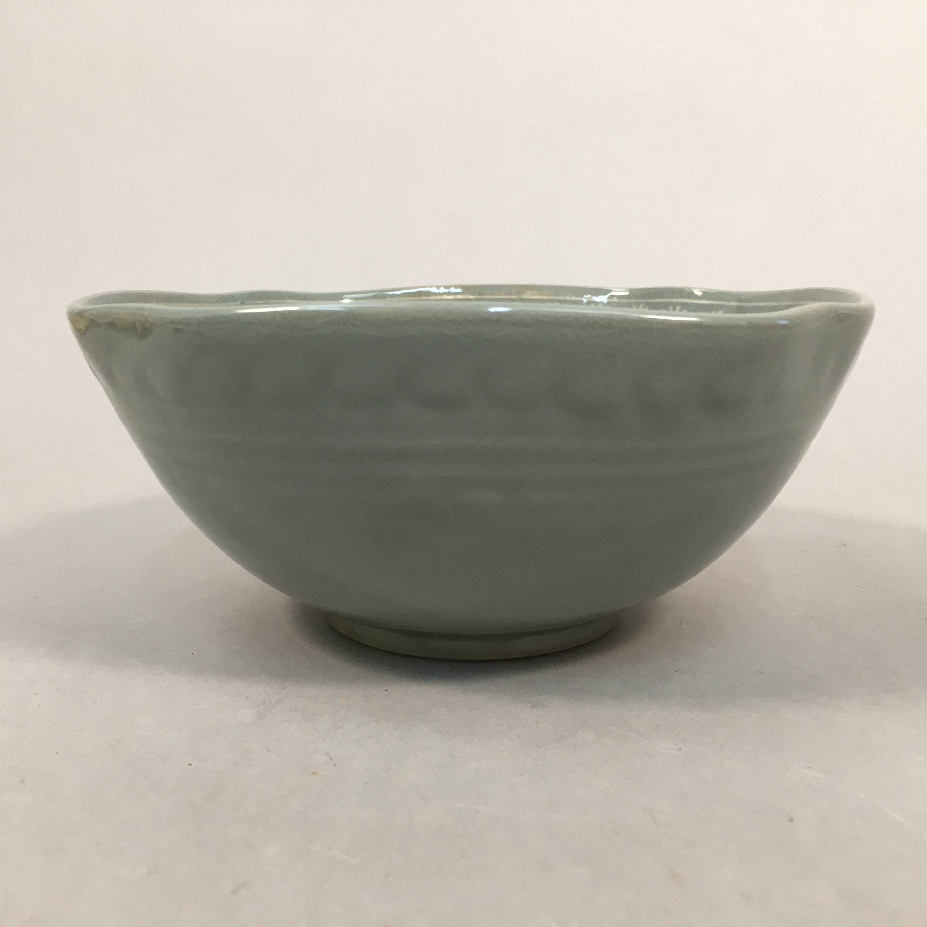 Japanese Ceramic Bowl Kyo ware Kyoto Vtg Round Pottery Blue Gray Floral PP336