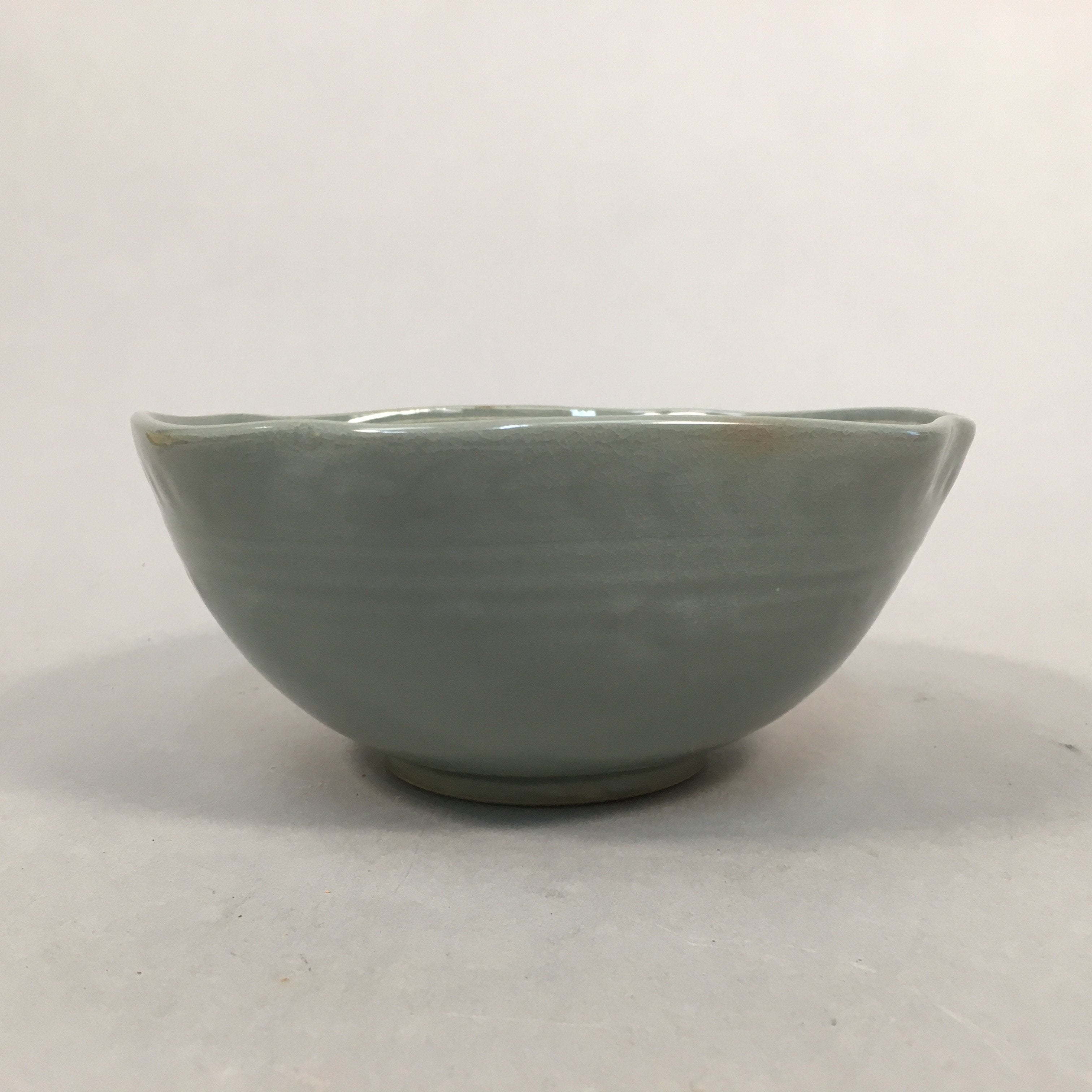 Japanese Ceramic Bowl Kyo ware Kyoto Vtg Round Pottery Blue Gray Floral PP336
