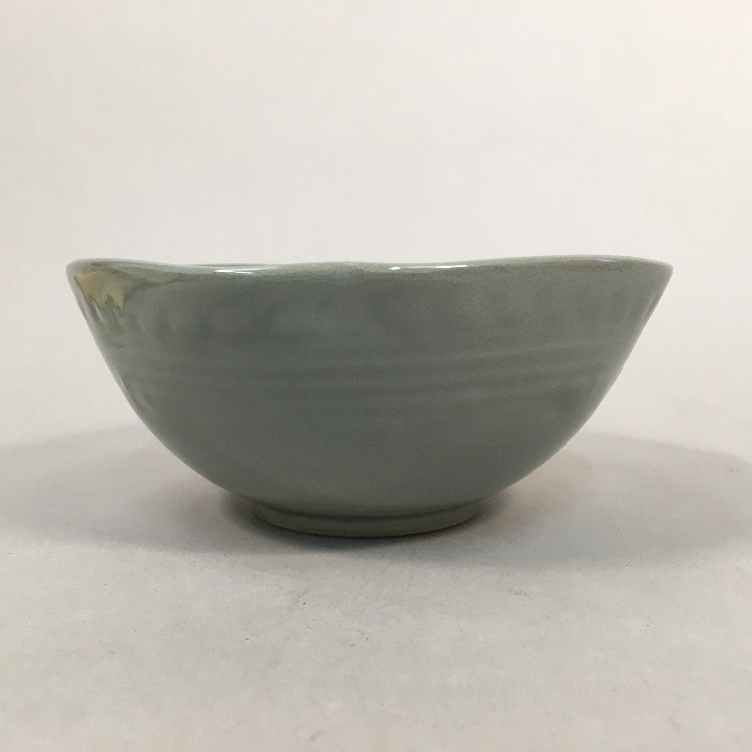 Japanese Ceramic Bowl Kyo ware Kyoto Vtg Round Pottery Blue Gray Floral PP336