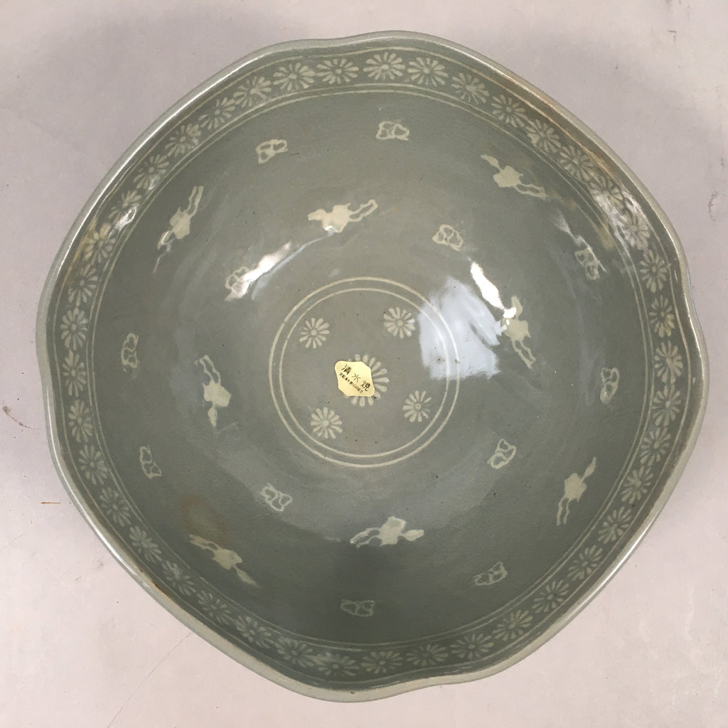 Japanese Ceramic Bowl Kyo ware Kyoto Vtg Round Pottery Blue Gray Floral PP336