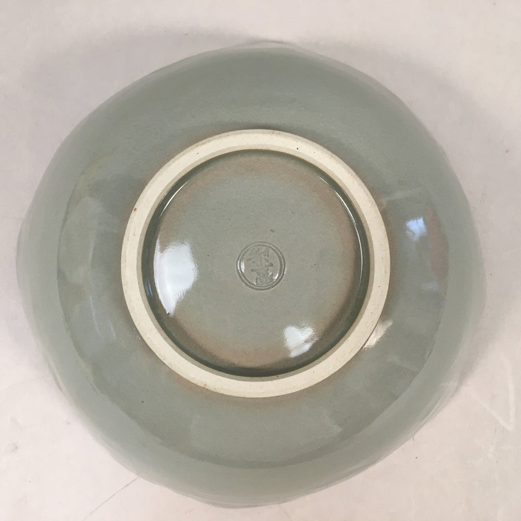 Japanese Ceramic Bowl Kyo ware Kyoto Vtg Round Pottery Blue Gray Floral PP336