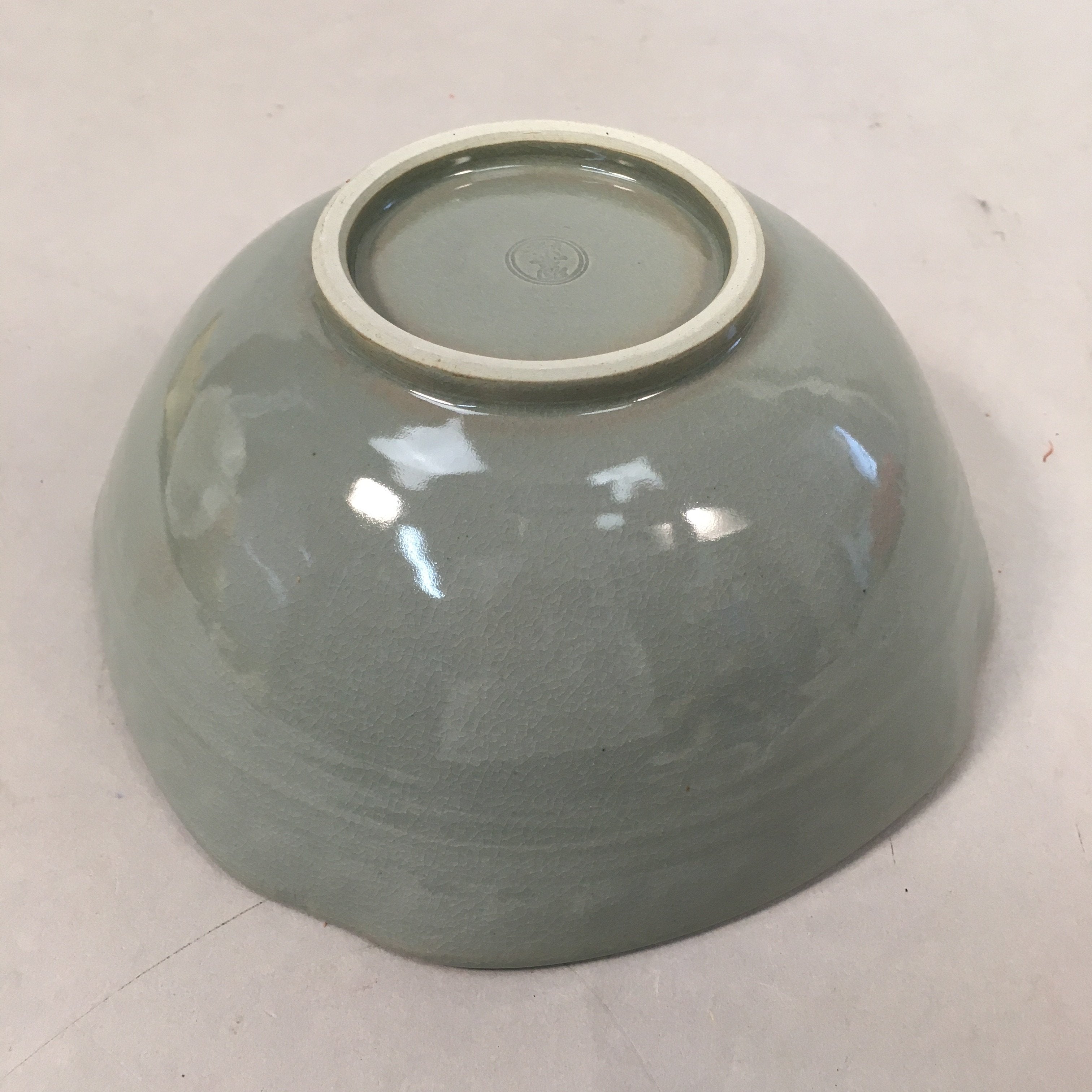 Japanese Ceramic Bowl Kyo ware Kyoto Vtg Round Pottery Blue Gray Floral PP336