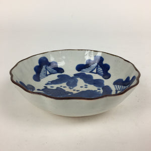 Japanese Ceramic Bowl Vtg Pottery Blue Hand-Drawn Sea Turtle Design PP878