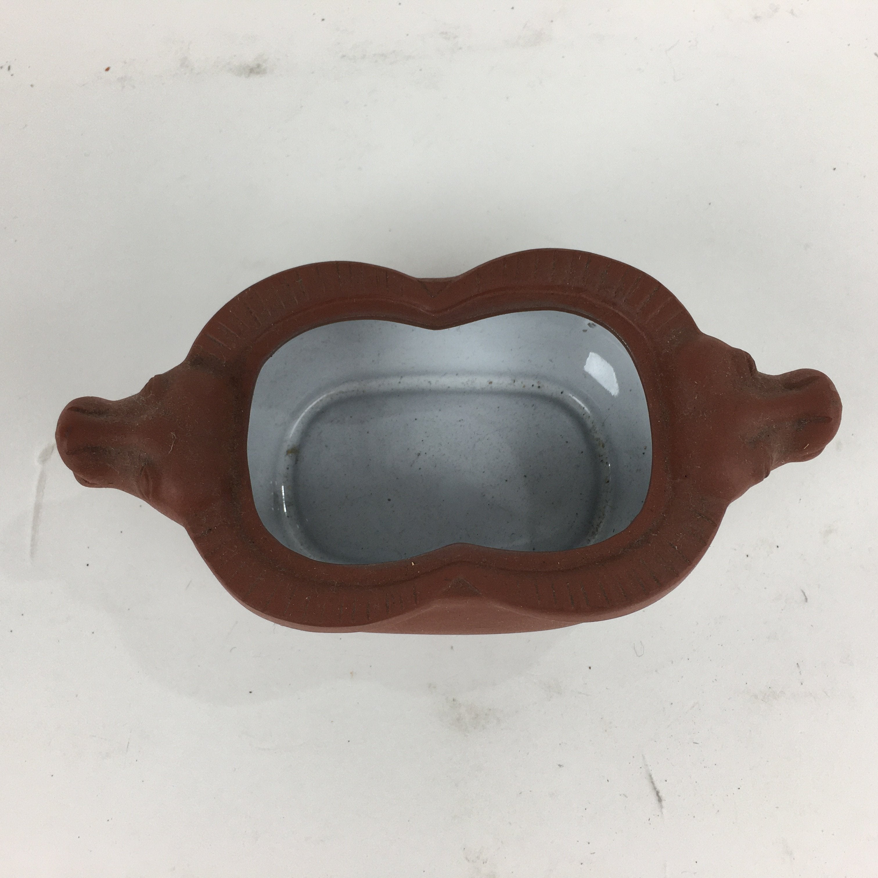 Japanese Ceramic Bowl Vtg Pottery Cow Tokoname ware Oval Red Clay Shudei PP746