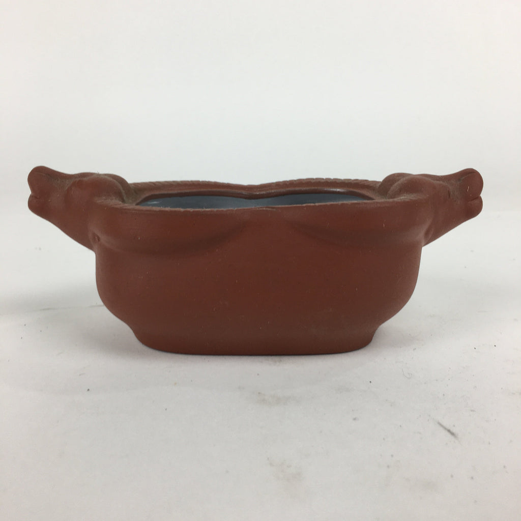 Japanese Ceramic Bowl Vtg Pottery Cow Tokoname ware Oval Red Clay Shudei PP746