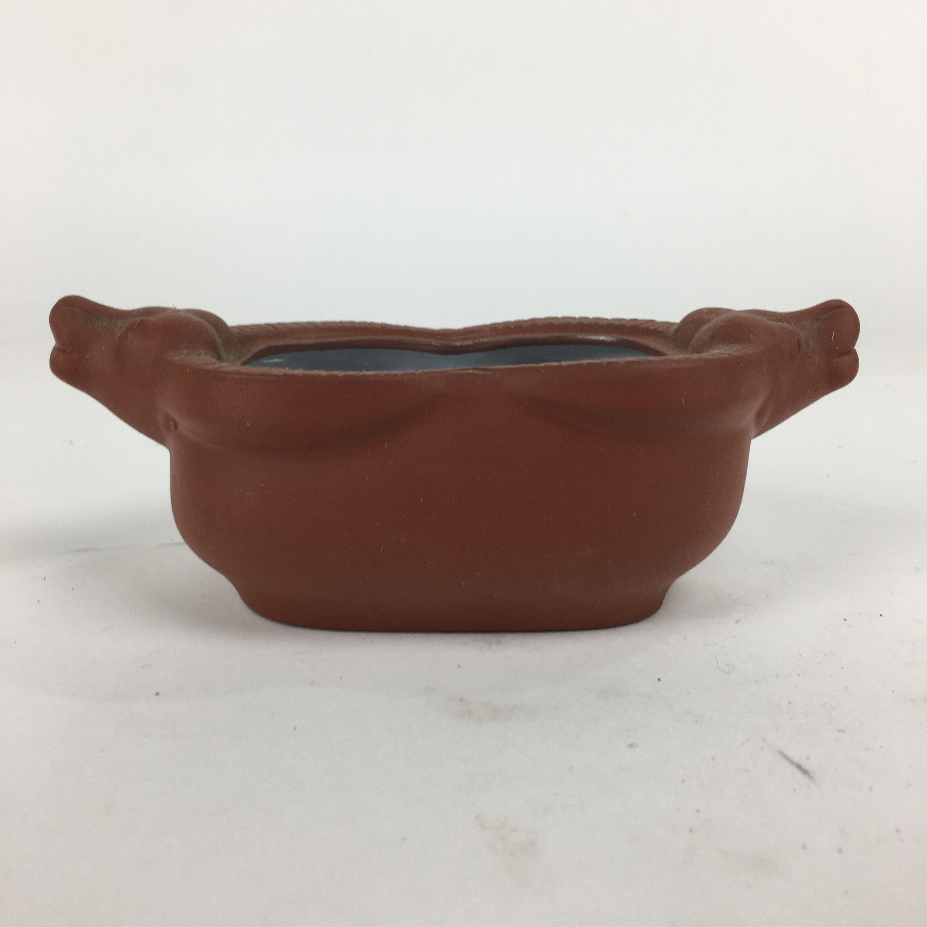 Japanese Ceramic Bowl Vtg Pottery Cow Tokoname ware Oval Red Clay Shudei PP746