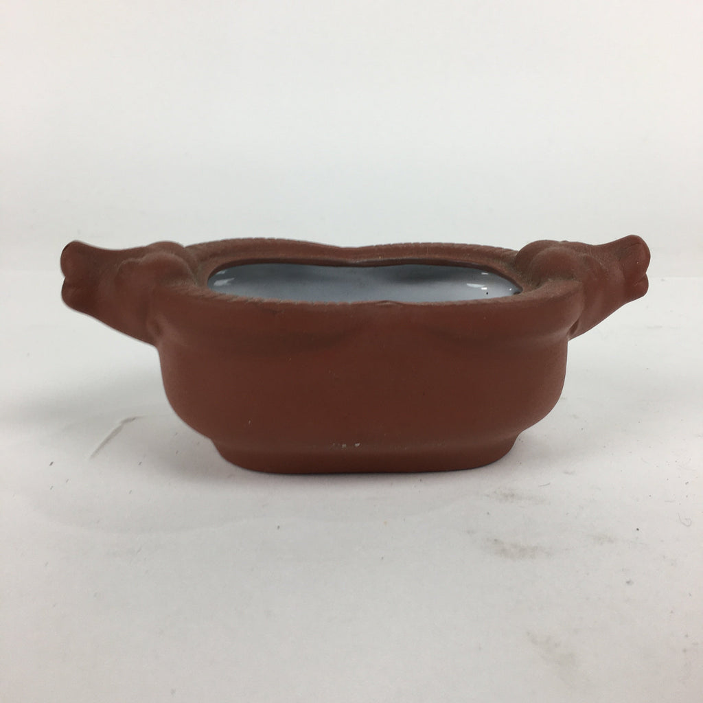 Japanese Ceramic Bowl Vtg Pottery Cow Tokoname ware Oval Red Clay Shudei PP746